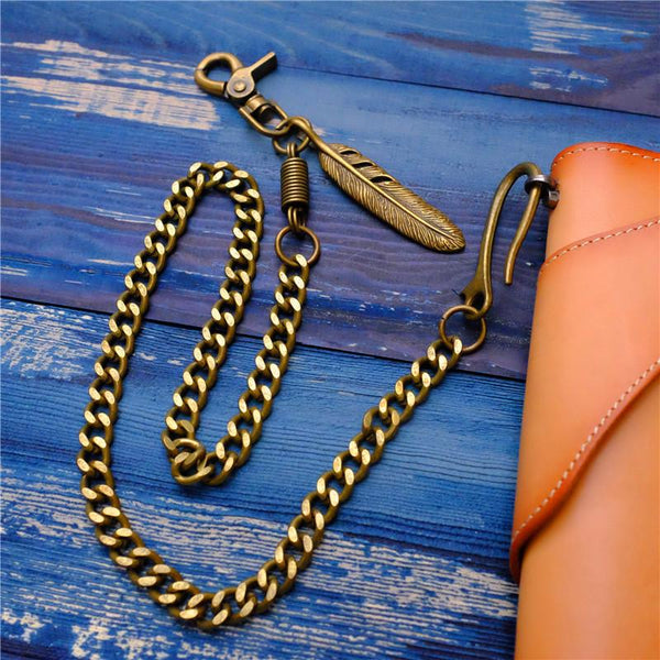 Cool Men's Gold Feather Wallet Chain Pants Chain Long Biker Wallet Chain For Men