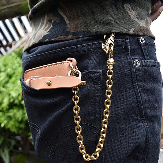 Cool Men's Pure Gold Brass Skull 18'' Key Chain Pants Chains Biker Wal