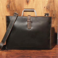 Slim Brown Leather Men's 13 inches Side Courier Bag Messenger Bag Briefcase Work Purse For Men