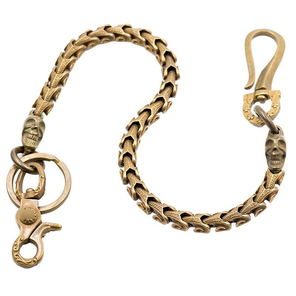 Cool Men's Handmade Pure Brass Smiling Skull Key Chain Pants Chains Biker Wallet Chain For Men