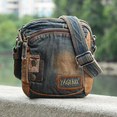 Denim Blue Mens Postman Bag Casual Small Vertical Messenger Bag Jean Courier Bag For Men - imessengerbags