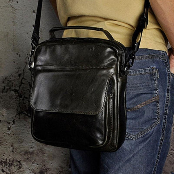 Small Leather Mens SIDE BAGs COURIER BAG Messenger Bag Shoulder Bag for Men - imessengerbags
