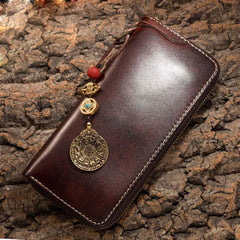 Handmade Leather Mens Chain Biker Wallet Cool Leather Wallet Long Phone Wallets for Men