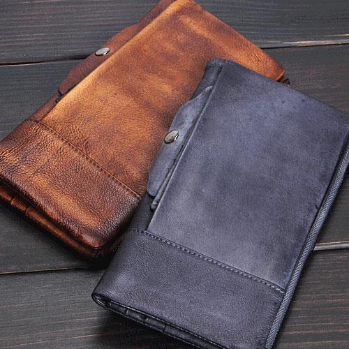 Handmade Leather Mens Cool Long Leather Wallet Wristlet Clutch Wallet for Men - imessengerbags