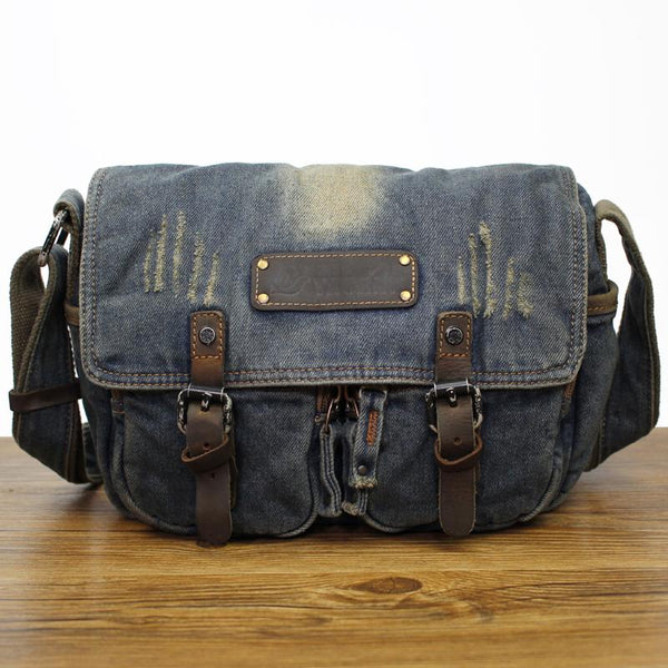 Denim Blue Mens Small Courier Bag Messenger Bag Blue Jean Postman Bag For Men