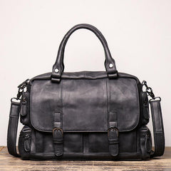 Black Leather Men 14 inches Briefcase Handbag Laptop Handbag Messenger Bag For Men - imessengerbags