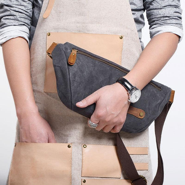 Gray Cool Canvas Mens Sling Bag Chest Bag One Shoulder Packs for men - imessengerbags