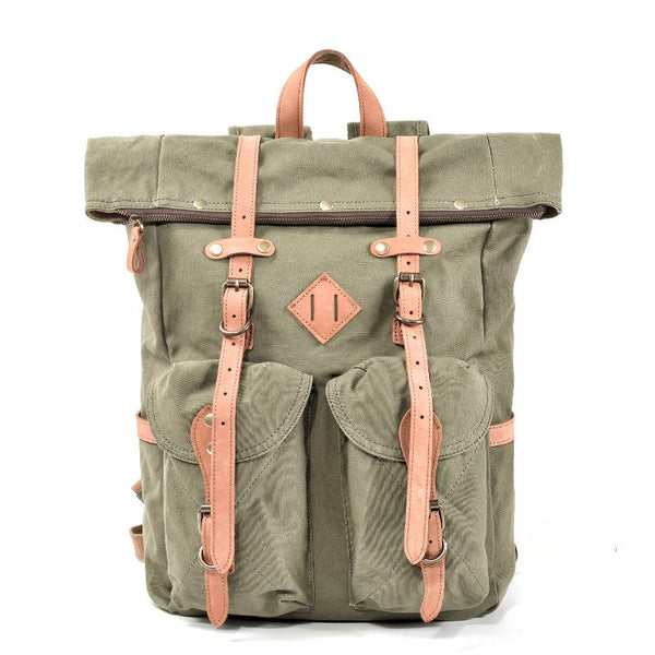 Cool Waxed Canvas Leather Mens Waterproof 16‘’ Large Hiking Backpack Travel Backpack for Men - imessengerbags