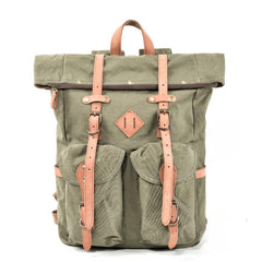 Cool Waxed Canvas Leather Mens Waterproof 16‘’ Large Hiking Backpack Travel Backpack for Men - imessengerbags