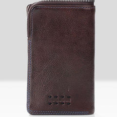 Handmade Mens Cool billfold Leather Wallet Men Small Zipper Wallets Bifold for Men - imessengerbags