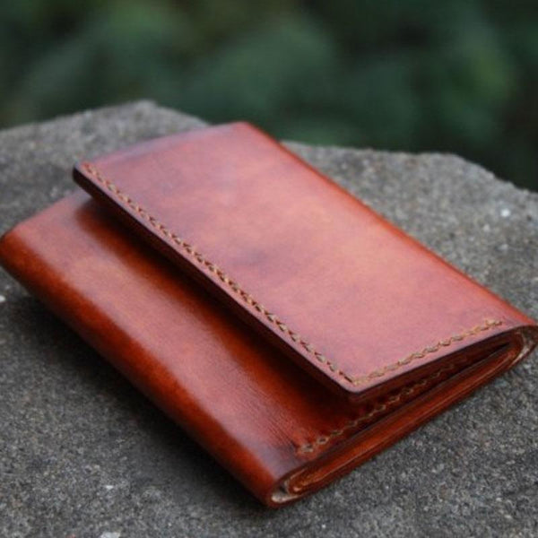 Handmade Leather Mens Small Trifold Wallet Vintage Cool billfold Wallet for Men - imessengerbags