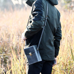 Handmade Gray Leather Mens Small Box Bag Shoulder Bag Messenger Bag for Men
