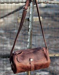 Vintage Leather Small Barrel Messenger Bag Shoulder Bag For Men - imessengerbags