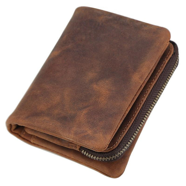 Vintage Leather Mens Bifold Small Wallet billfold Wallet Within Detachable Coin Holder for Men