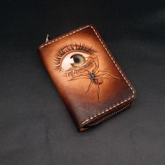 Dark Coffee Handmade Tooled  Eye and Spider Leather Mens Key Wallet Holders For Men