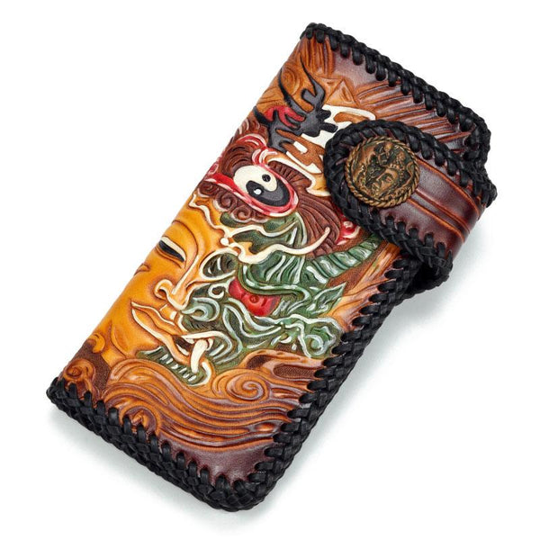 Handmade Leather Buddha&Demon Mens Chain Biker Wallet Cool Leather Wallet With Chain Wallets for Men - imessengerbags