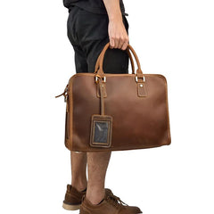 Vintage Leather Brown Men's 14‘’ Laptop Briefcase Professional Briefcase Business Handbag For Men - imessengerbags