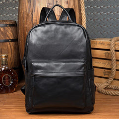Cool Black Mens Leather 15inches Computer Backpack Fashion Travel Backpack School Backpack for men - imessengerbags