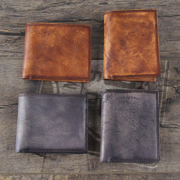 Handmade Genuine Leather Mens Cool Slim Leather Wallet Men Small Wallets Bifold for Men - imessengerbags