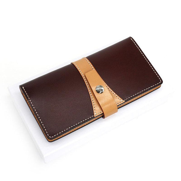 Cool Handmade Mens Leather Bifold Long Wallet Envelope Long Bifold Wallet for Men - imessengerbags