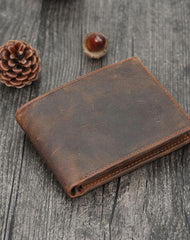 Leather Small Mens Wallet Bifold Vintage Trifold billfold Wallet for Men - imessengerbags