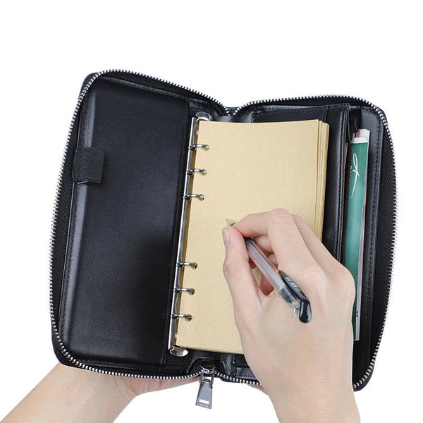 Brown Leather Mens Business Wristlet Wallet Note Book Wallet Bag Zipper Clutch Travel Wallet For Men