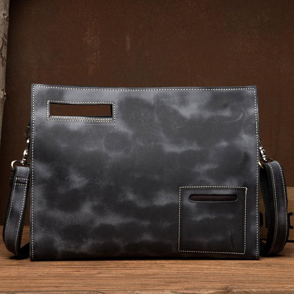 Fashion Black Mens Leather 10 inches Mens Gray Messenger Bag Brown Courier Bag Clutch Bag for Men