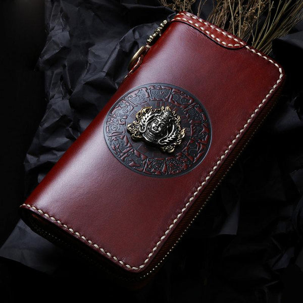 Handmade Leather Mens Chain Biker Wallet Cool Leather Wallet Long Phone Wallets for Men - imessengerbags