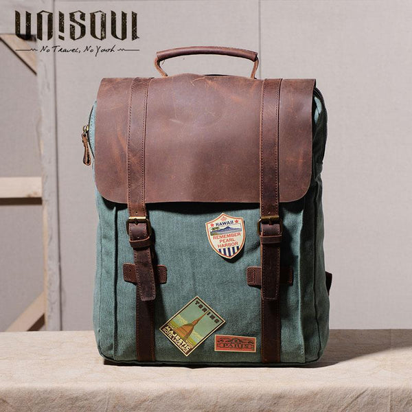 Cool Mens Canvas Leather Travel Backpack Canvas Backpack Canvas School Bag for Men - imessengerbags