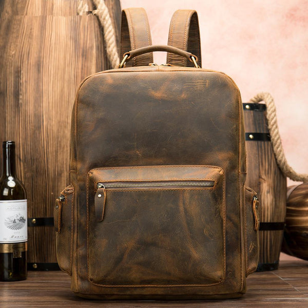 Cool Vintage Leather Mens 14inch Laptop Backpack Backpacks School Backpack Work Backpack for Men - imessengerbags