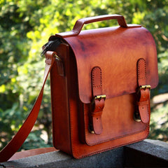Handmade Vintage Brown Leather Mens School Shoulder Bag Messenger Bag for Men - imessengerbags