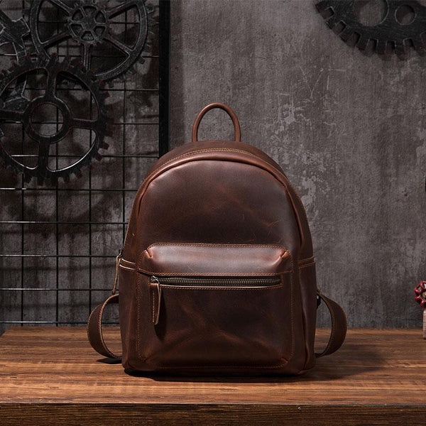 Vintage Mens Coffee Leather Backpack Travel Backpack Leather School Backpacks for Men - imessengerbags