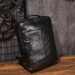 Black Cool Mens Leather Backpack Travel Backpack Leather 15inch Laptop Backpack for Men - imessengerbags