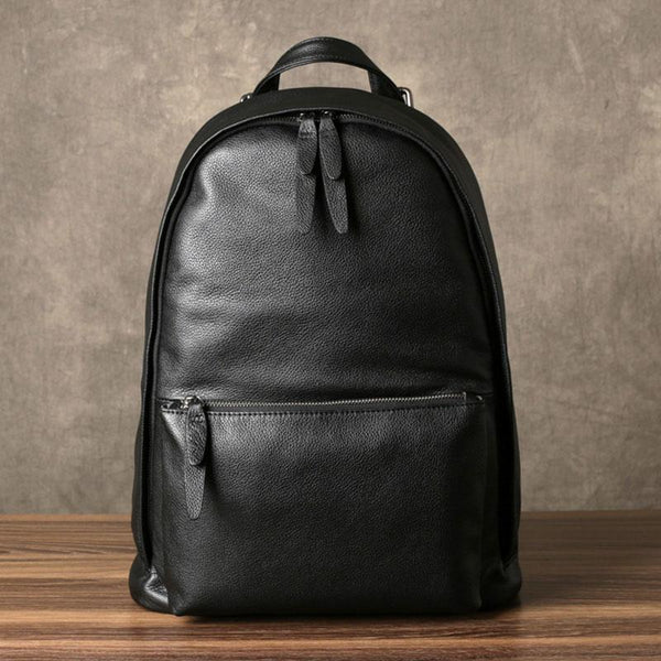 Genuine Leather Mens Cool Backpack Sling Bag Large Black Travel Bag Hiking Bag for men - imessengerbags