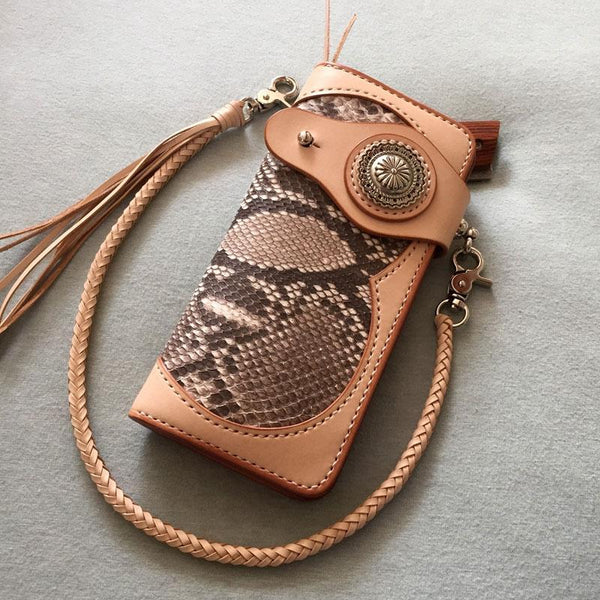 Handmade Leather Biker Wallet Mens Cool Chain Wallet Trucker Wallet with Chain - imessengerbags