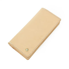 Handmade Studded Mens Light Beige Leather Long Wallets Cool Bifold Long Wallet for Men - imessengerbags