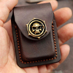 Skull Brown Leather Mens S.T.Dupont Lighter Cases Ronson Lighter Holder For Men