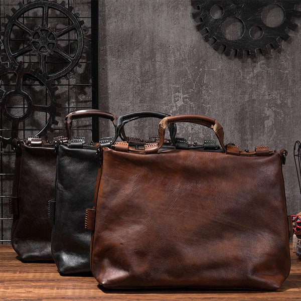 Cool Leather Mens Briefcase 14inch Laptop Bag Work Handbag Shoulder Bag Business Bag for Men - imessengerbags