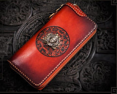 Handmade Leather Tibetan Mens Chain Biker Wallet Cool Leather Wallet Long Clutch Wallets for Men - imessengerbags