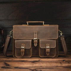 Vintage Brown Leather Men's Professional Briefcase 13‘’ Laptop Shoulder Briefcase For Men - imessengerbags