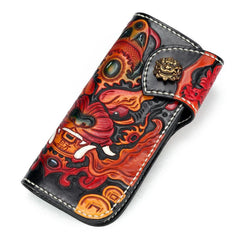 Handmade Leather Monster Mens Chain Biker Wallet Cool Leather Wallet Long Phone Wallets for Men