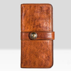 Handmade Leather Mens Cool Long Leather Wallet Bifold Clutch Wallet for Men