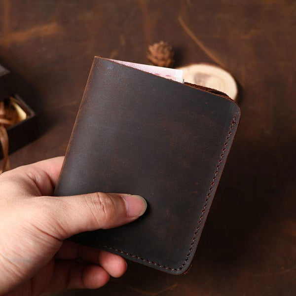Cool Coffee Leather Mens Small Wallets Bifold Vintage Slim billfold Wallet for Men - imessengerbags