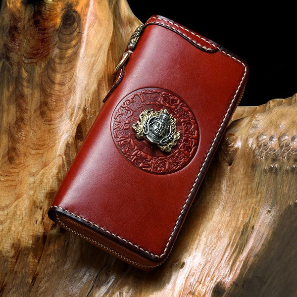 Handmade Leather Mens Chain Biker Wallet Cool Leather Wallet Long Phone Wallets for Men - imessengerbags