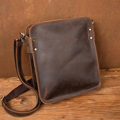 Vintage Dark Brown Cool Leather 12 inches Vertical Courier Bag Messenger Bags for Men - imessengerbags