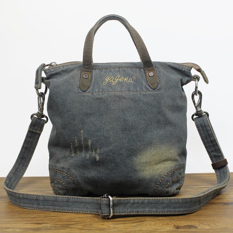 Denim Blue Mens Messenger Bag Tote Shoulder Bag Jean Courier Bag For Men