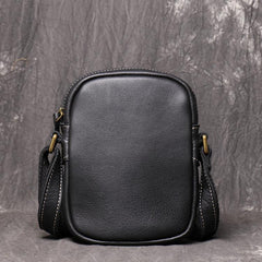 Black Leather Small Zipper Messenger Bag Vertical Side Bag Brown Courier Bag For Men