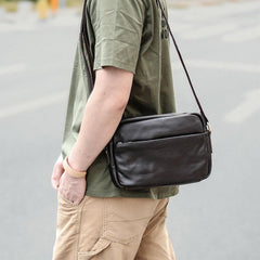 Black Leather Mens Casual Small Courier Bags Messenger Bags Gray Postman Bag For Men - imessengerbags
