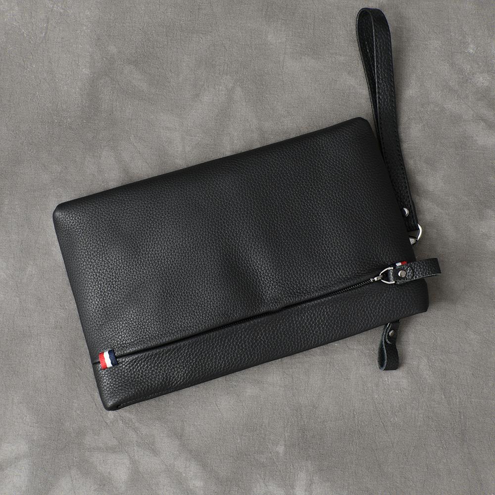 Black Leather Mens Business Clutch Bag Wristlet Clutch Wallet For Men - imessengerbags