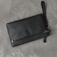Black Leather Mens Business Clutch Bag Wristlet Clutch Wallet For Men - imessengerbags